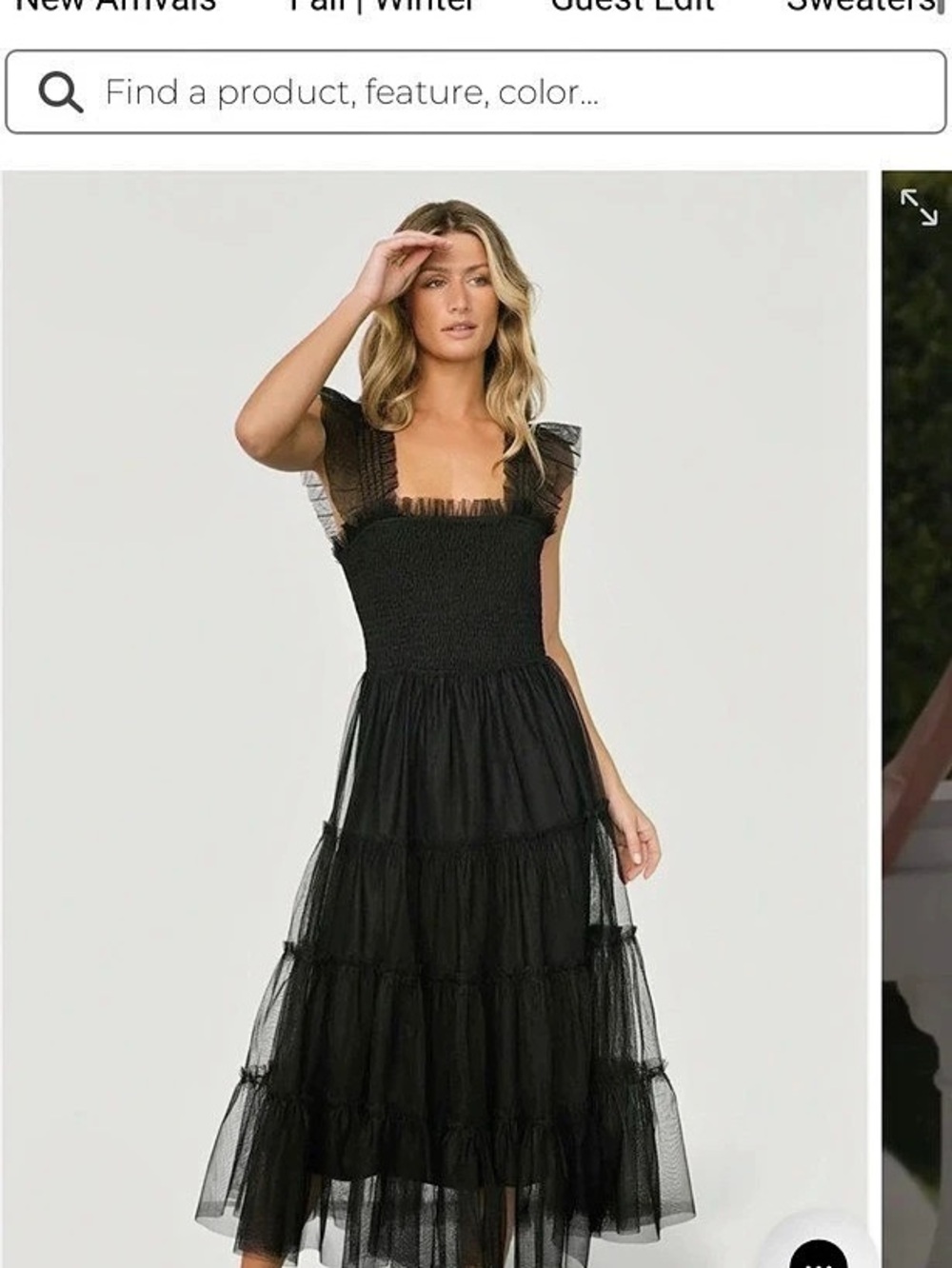 Baltic Born Emma Smocked Tulle Dress Black Midi Dress
